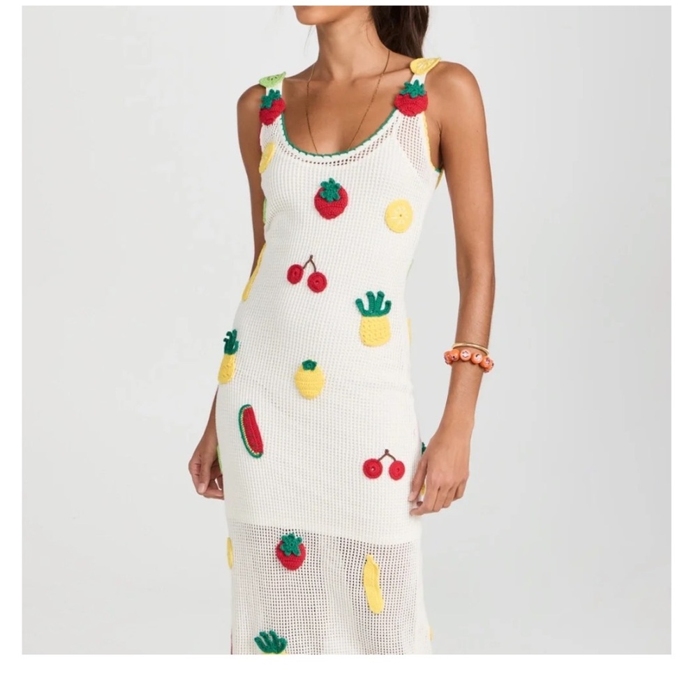 STAUD midi Maracuya Crochet Fruit Dress